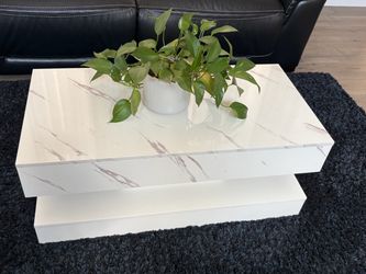 White Marble-Top Coffee Table Two-Tier