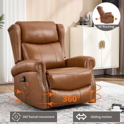 #511ab Heat Massage Recliner Chair with Rocker & 360° Swivel, Manual Handle Reclining Lounge Chair with Lumbar Heat, Vibration Massage & Cushion Back 