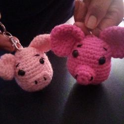 Hand Made Crochet Pig Keychains. 