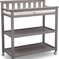Flat Top Changing Table with Wheels and Changing Pad - Greenguard Gold Certified, Grey NEW