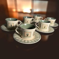 Pfaltzgraff Naturewood set of six flat mugs and saucers