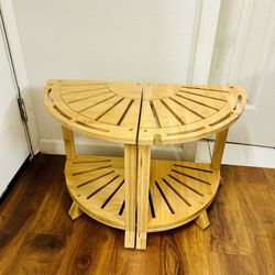 Double Strong Sturdy Waterproof Wood Bamboo Corner Shower Stool Flower Plant Stand Size 17" Tall New Condition