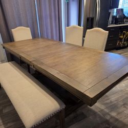 Wooden Dining Table With 4 Chairs And Bench