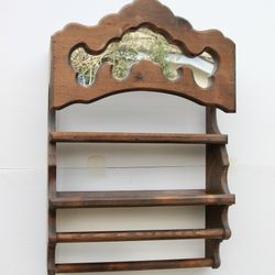 Vintage Furniture Handmade Wood Shelf & Towel Bar w Carved Mirror Push See More for All Info