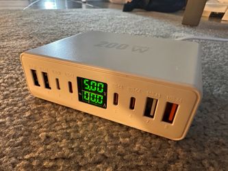 200W USB C Charger 8-Port with LED Display, USB Charging Station GaN Multiport Fast Charger Block PD QC 3.0 PPS USBC Charging Hub Compatible with iPho