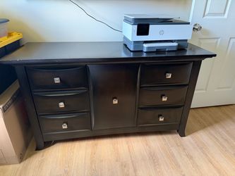 Dark Brown Wood Dresser with Six Drawers