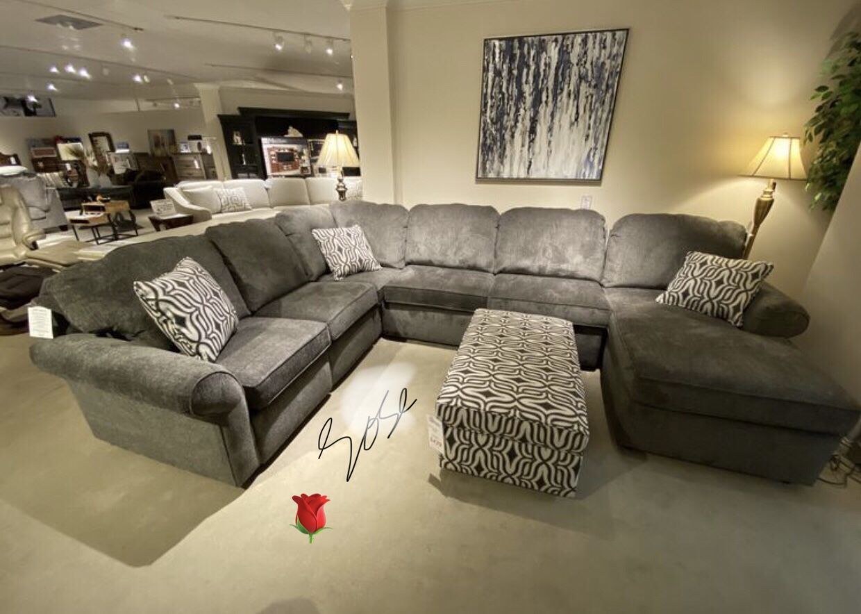 Alexvale Gray Couch Sectional Loveseat Living Room Set With Storage Ottoman🌹 Brand New💥 Fastest Delivery 🚚