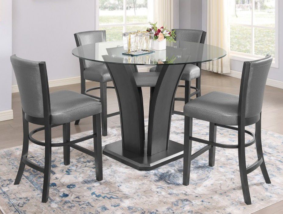 New Stock Camelia Counter Height 5pc 1716 Model Glass Mesa Table Dining Table Set 