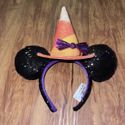 Disney Parks Minnie Mouse  Halloween Candy Corn Sequined Witch Ears Headband Min