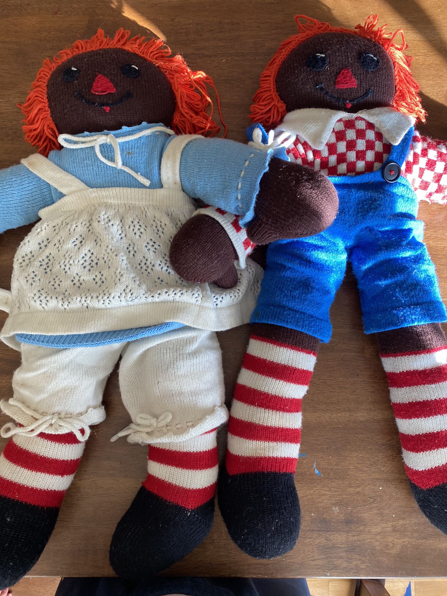 Rare Pair of Black Knit Raggedy Anne and Andy Dolls