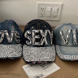 Sparkly hats for women and girls, fun rhinestone baseball caps, distressed cowboy hats with gemstones, sparkly gifts for women