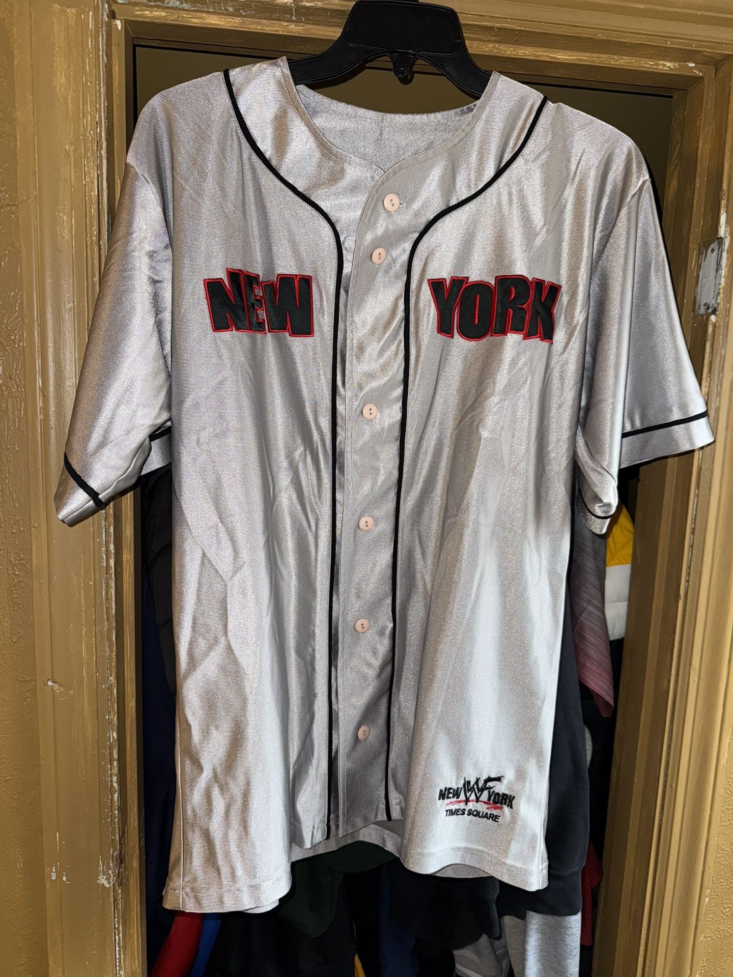 WWF WWE New York Times Square Baseball Jersey Shirt 2001 Vintage Classic Used WF