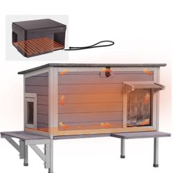 Aivituvin-AIR91-IN-HP Wooden Heated Cat House with Heating Pad | Waterproof Roof