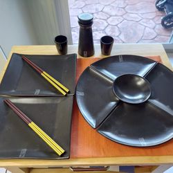 Black Sushi And Sake Set For 2!!! LIKE NEW 