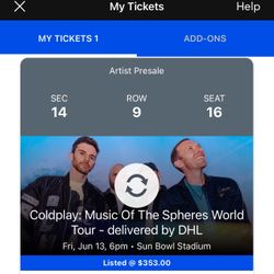 Coldplay Ticket For El Paso