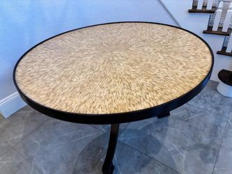 Custom-Made Round Sunburst Wood Veneer Dining Table