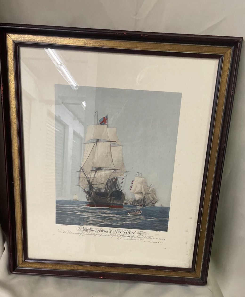 SHIP SAILING ART FRAMED Last Journey Victory 1922 W L Wyllie LITHO PRINT ANTIQUE 23”x 27”pic