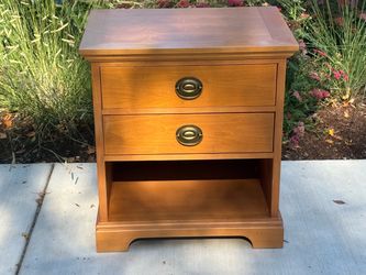 Wood Nightstand with Two Drawers and Open Shelf