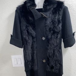 Medium Black Cardigan Faux Fur Zara 