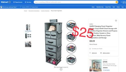 Durable Hanging Organizer In Closet. 6 Shelf Closet Storage With Pocket