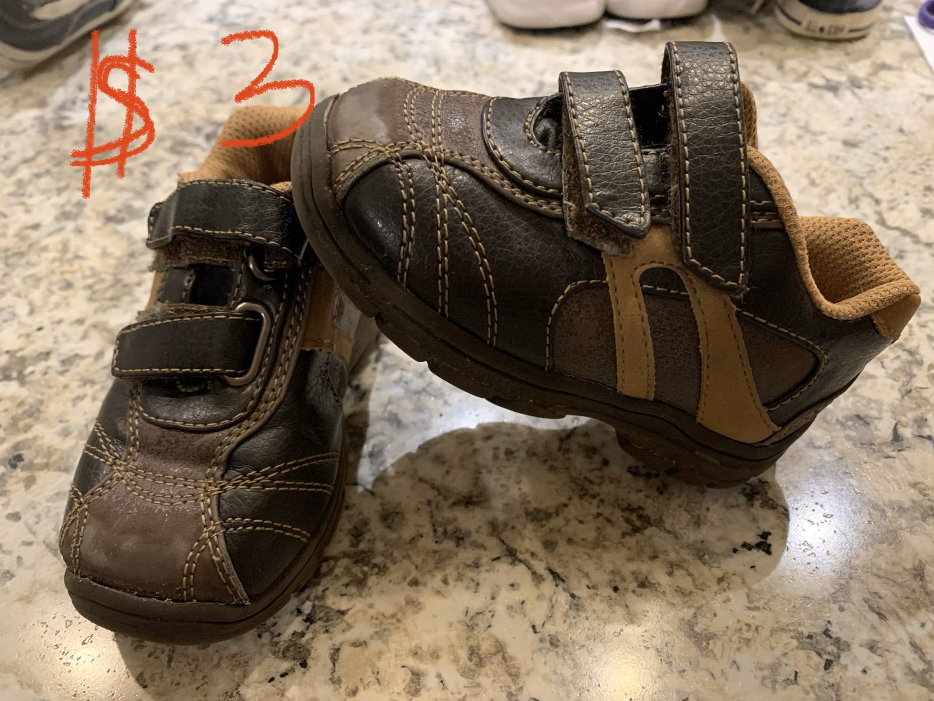 Brown Velcro shoes toddler/ little kids sized 5
