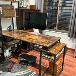 3-Piece Rustic Office / Craft Desk Set – Desk w/ Shelves + Bookcase + Storage