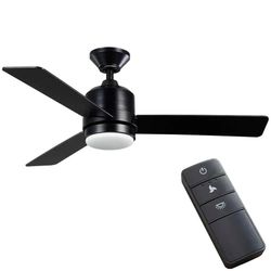 Hampton Bay Castlegate 44" Indoor LED Matte Black Ceiling Fan Light Kit and Remote Control