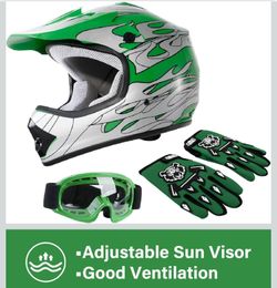 XFMT Dot Youth Kids Motocross Offroad Street Dirt Bike Helmet Youth Motorcycle ATV Helmet with Goggles Gloves (Maple Leaf, Medium)