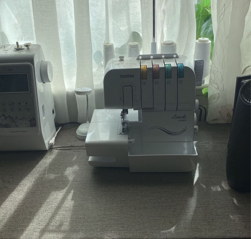 Sewing Machine And Overlock Machine Table And Cubbies And Chair