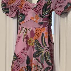 Floral pink mini dress – puff sleeves Size Small