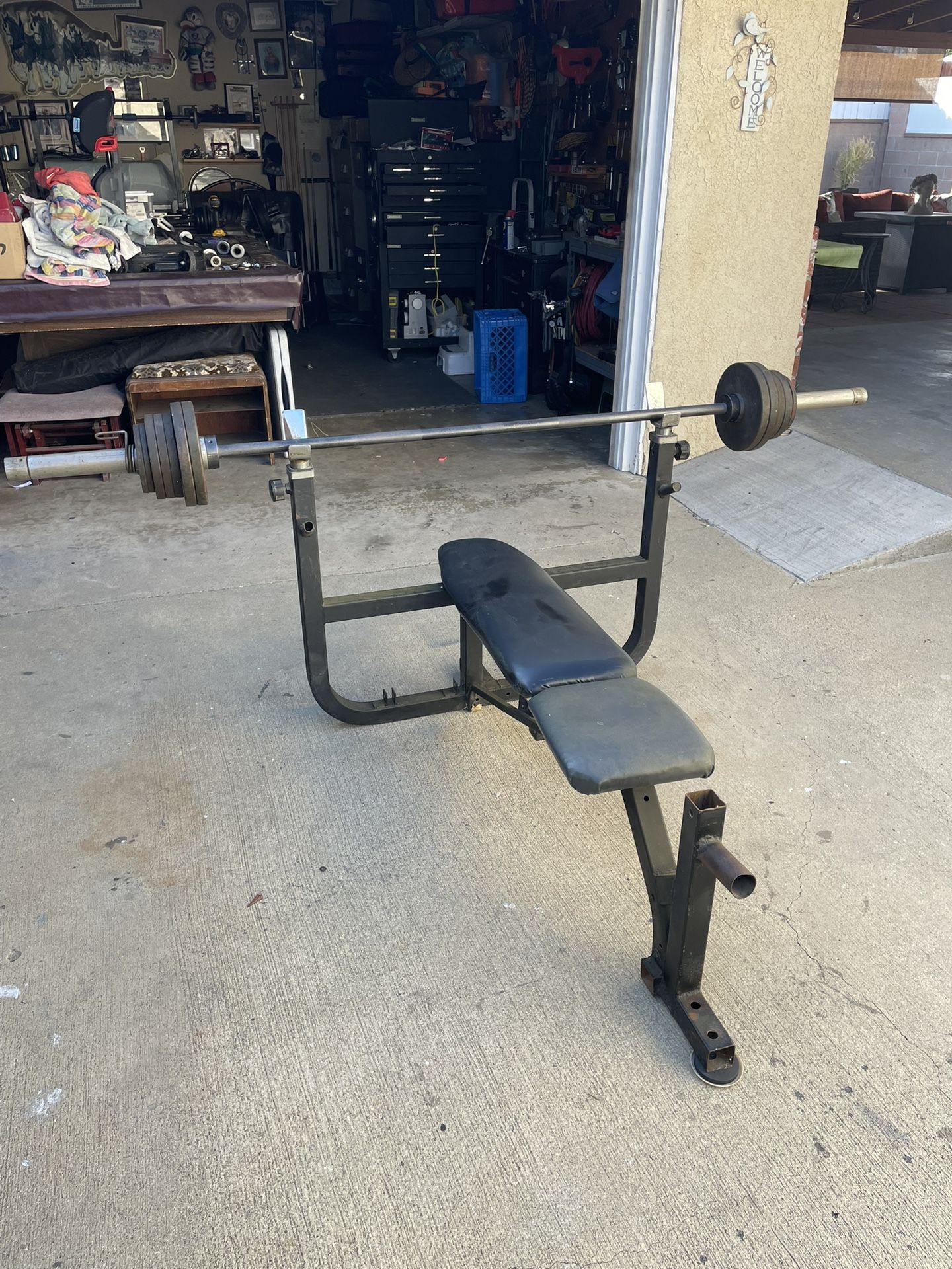 Olympic Bench / Bar / Weights Plates. 125 Dollars