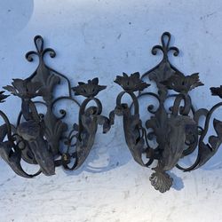 Pair Of Vintage Spanish Style Wrought Iron Wall Candle Holders