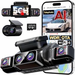 HUPEJOS AI 5 Channel Telephoto Dash Cam 360° Car Camera Touchscreen, Night Vision Uber Lyft