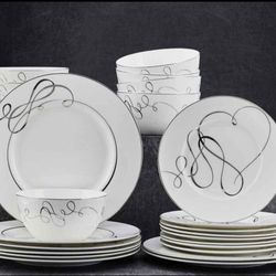 Mikasa 48 PIECE Porcelain Love Story Platinum Banded Dinnerware Fine China, Service for 8. Like new. Only Used A Few Times