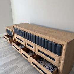 9 Drawer Dresser and Nightstand (deep navy blue and exposed real wood) 