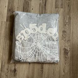 Grey web sp5der hoodie size medium