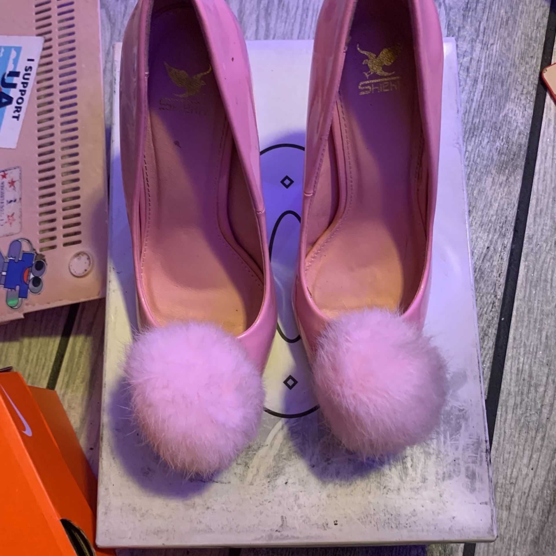 Puff Ball Pink Heels