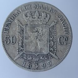 🇧🇪1899 Belgium 50 Centimes Silver Coin Low Mintage