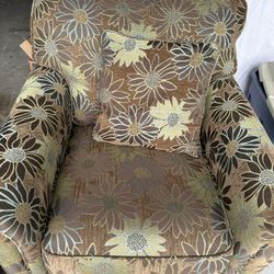 Chair ,ottoman And Pillow In Browns And Teal Flowers Heavy Weight 