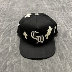 Chrome Hearts Leather Cross Black/ White Snap Back Hat