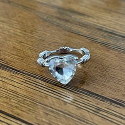 Beautiful Silver Toned Ring with Clear Heart Shaped Stone