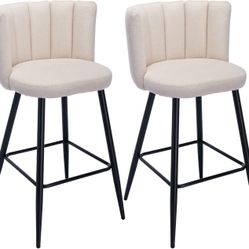 30 Inch Bar Stools Set of 2 Modern Fabric Bar Stools with Black Footrest Petals Seat for Kitchen Island&Bar, Beige