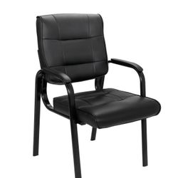 Bonded Leather Office Chair Guest Reception Chair w/ Solid Iron Frame, Home Office Furniture