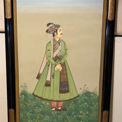 FINE PAINTING VINTAGE1970s  ART OF INDIAN MAN IN SILK HANDMADE - HEIGHT 37” - WIDTH 24” $700.00