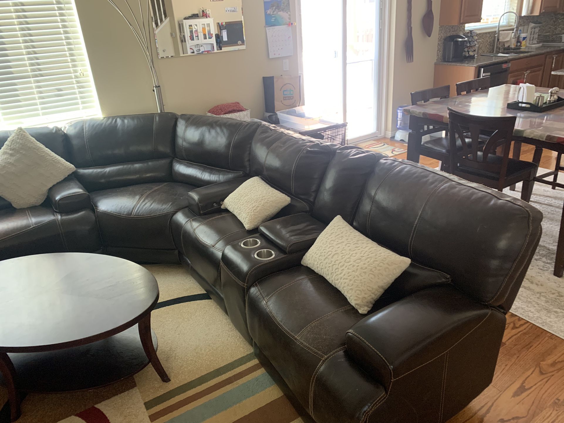 Leather Sofa With Push Button Recliners