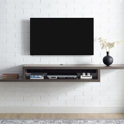 Floating TV Consul And Shelves And Art Work