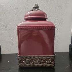 Gracious Goods Tuscan Glazed Ceramic Cannister W/ Stand