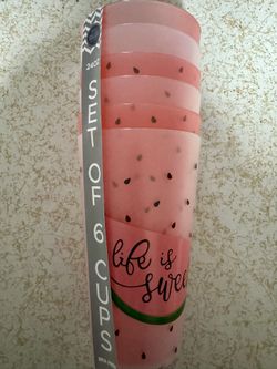New. Set Of  6 Pink Watermelon Summer 24 Oz Tumblers.