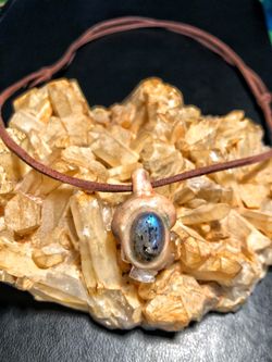 Labradorite & Faden Quartz Pendant w/ Faux Leather Cord