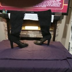 Black Lace Up Heel Tall Boot 